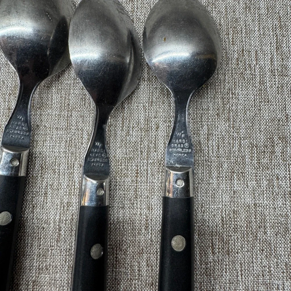 WF Mardi Gras Stainless‎ Flatware Set 12pc Black Riveted Handle Forks Spoons